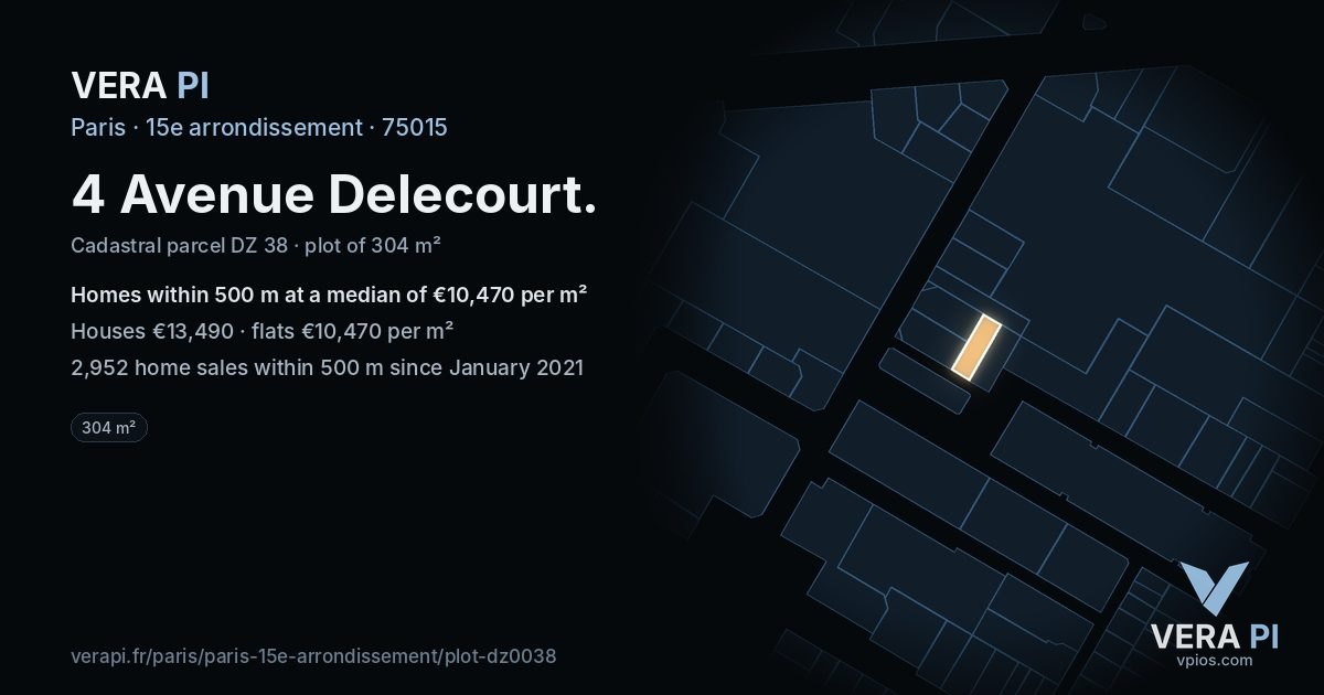4 Avenue Delecourt, 15e arrondissement at night – the plot lit, the parcels around coloured by the prices near them