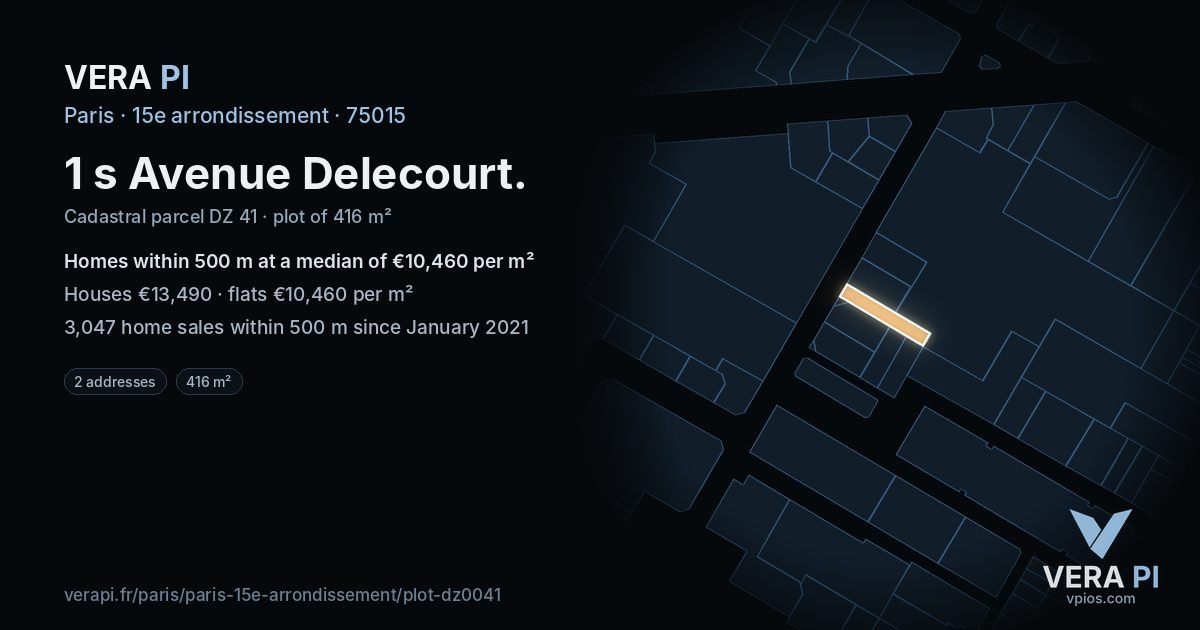 1 s Avenue Delecourt, 15e arrondissement at night – the plot lit, the parcels around coloured by the prices near them