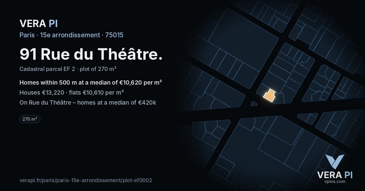 91 Rue du Théâtre, 15e arrondissement at night – the plot lit, the parcels around coloured by the prices near them