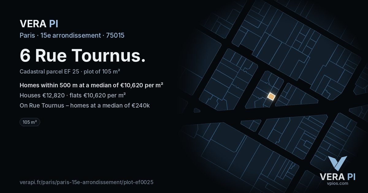 6 Rue Tournus, 15e arrondissement at night – the plot lit, the parcels around coloured by the prices near them