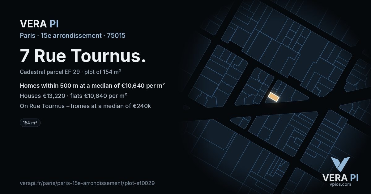 7 Rue Tournus, 15e arrondissement at night – the plot lit, the parcels around coloured by the prices near them