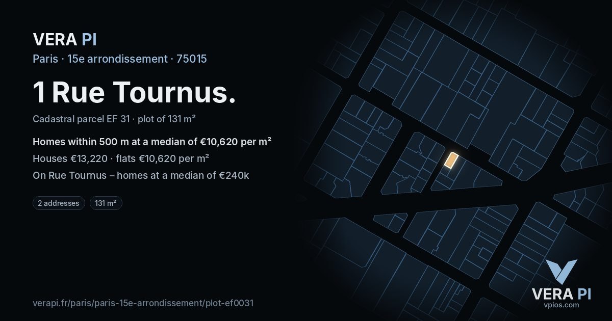 1 Rue Tournus, 15e arrondissement at night – the plot lit, the parcels around coloured by the prices near them