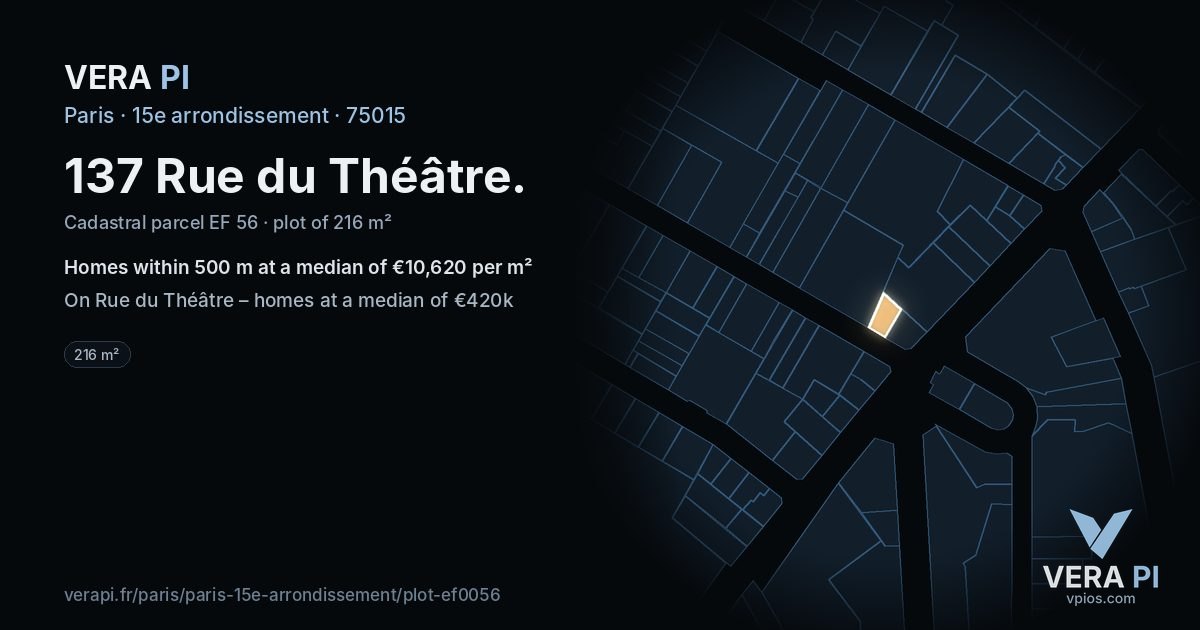137 Rue du Théâtre, 15e arrondissement at night – the plot lit, the parcels around coloured by the prices near them