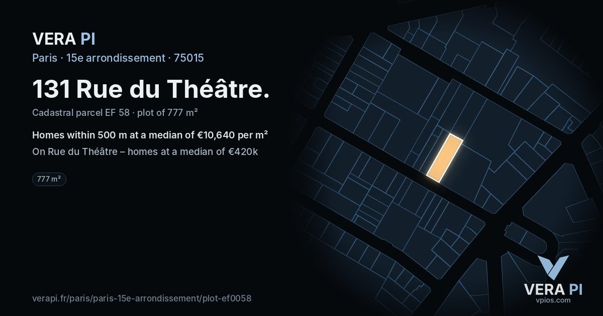 131 Rue du Théâtre, 15e arrondissement at night – the plot lit, the parcels around coloured by the prices near them