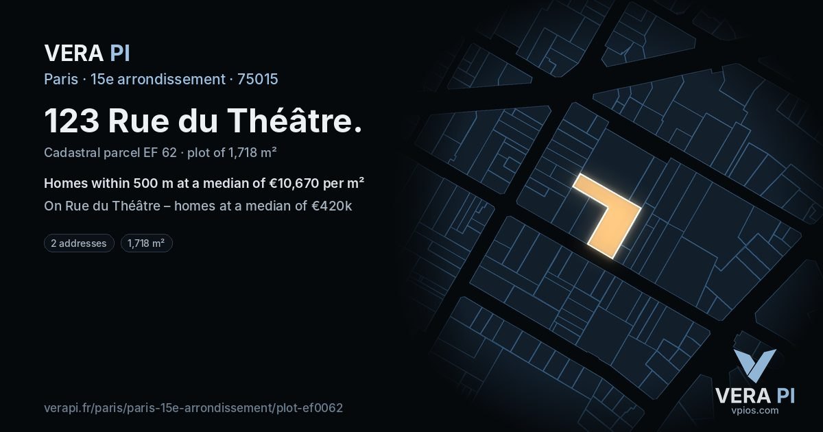 123 Rue du Théâtre, 15e arrondissement at night – the plot lit, the parcels around coloured by the prices near them