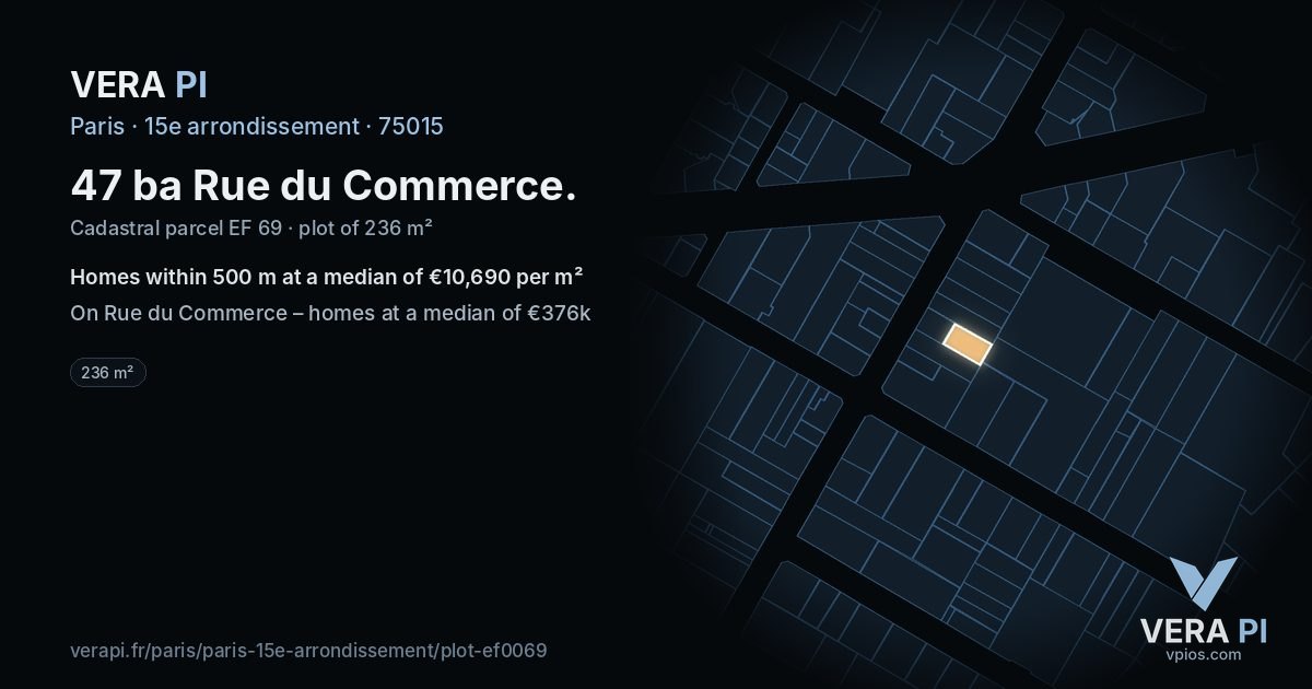 47 ba Rue du Commerce, 15e arrondissement at night – the plot lit, the parcels around coloured by the prices near them