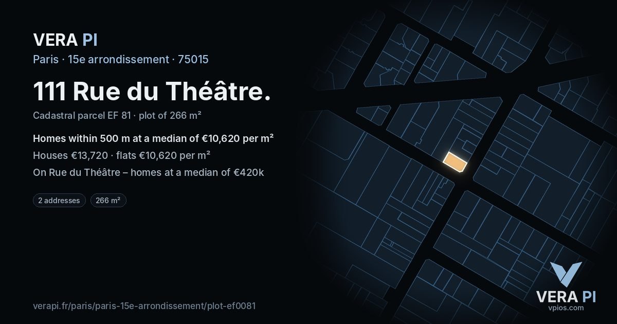 111 Rue du Théâtre, 15e arrondissement at night – the plot lit, the parcels around coloured by the prices near them