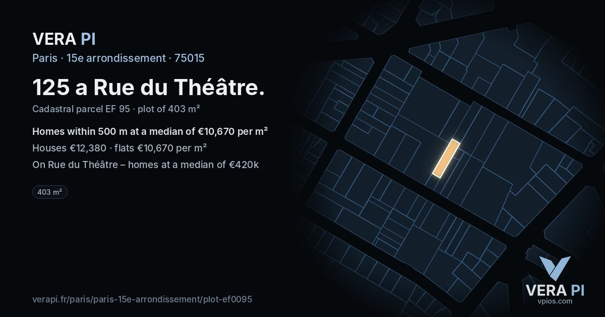 125 a Rue du Théâtre, 15e arrondissement at night – the plot lit, the parcels around coloured by the prices near them