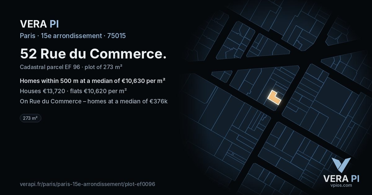 52 Rue du Commerce, 15e arrondissement at night – the plot lit, the parcels around coloured by the prices near them