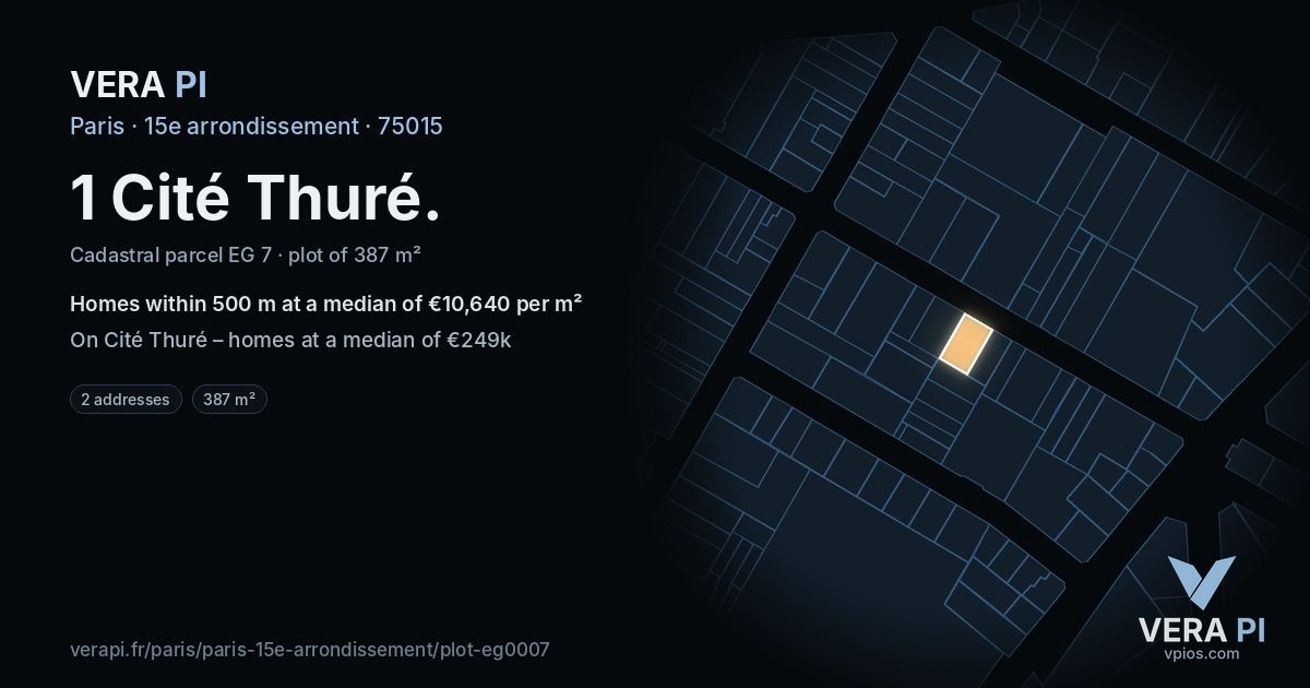 1 Cité Thuré, 15e arrondissement at night – the plot lit, the parcels around coloured by the prices near them