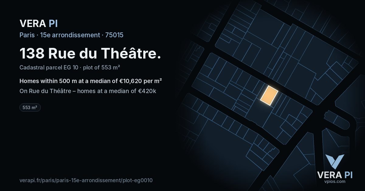138 Rue du Théâtre, 15e arrondissement at night – the plot lit, the parcels around coloured by the prices near them