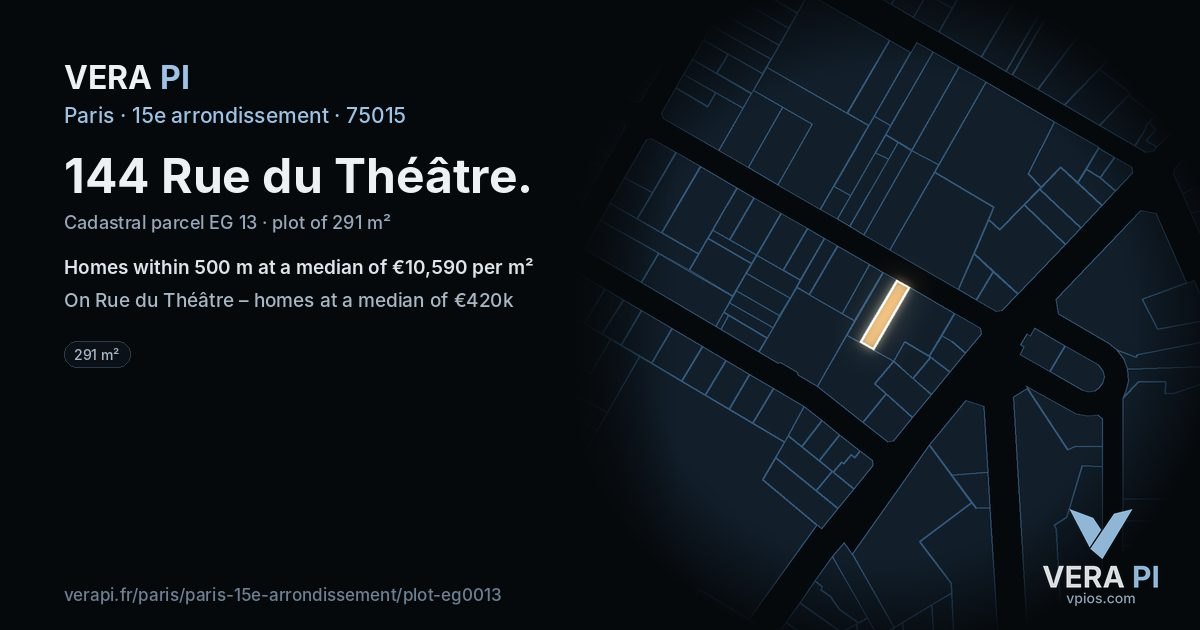 144 Rue du Théâtre, 15e arrondissement at night – the plot lit, the parcels around coloured by the prices near them