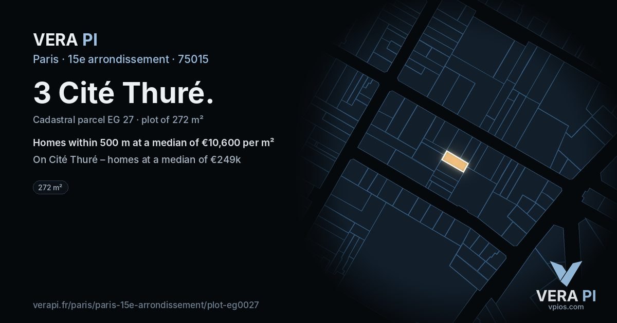 3 Cité Thuré, 15e arrondissement at night – the plot lit, the parcels around coloured by the prices near them