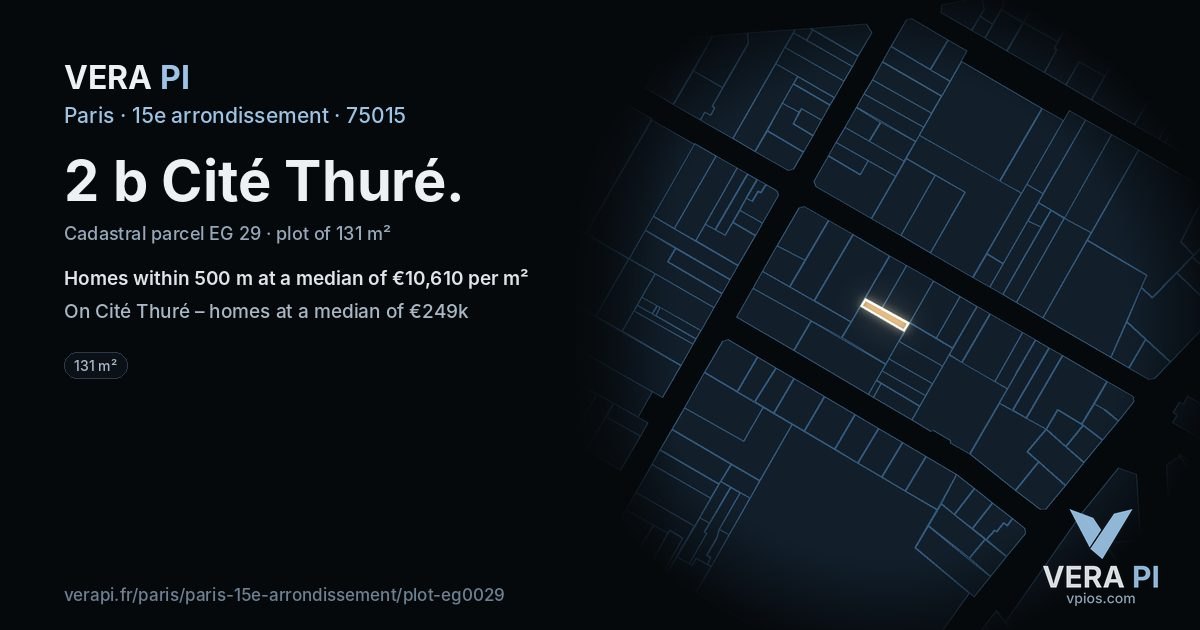 2 b Cité Thuré, 15e arrondissement at night – the plot lit, the parcels around coloured by the prices near them