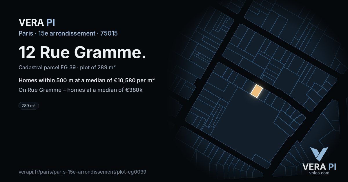 12 Rue Gramme, 15e arrondissement at night – the plot lit, the parcels around coloured by the prices near them