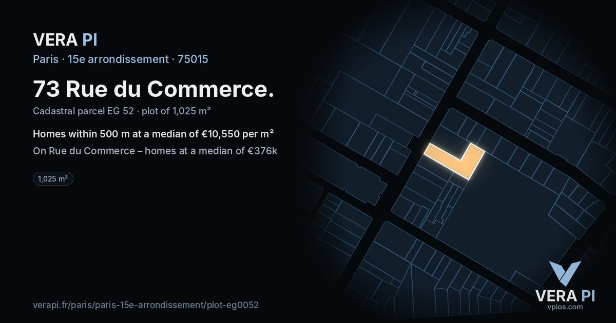 73 Rue du Commerce, 15e arrondissement at night – the plot lit, the parcels around coloured by the prices near them