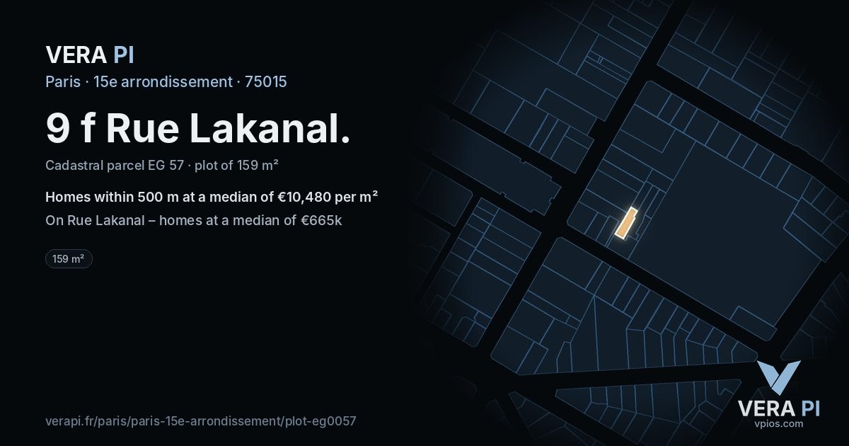 9 f Rue Lakanal, 15e arrondissement at night – the plot lit, the parcels around coloured by the prices near them