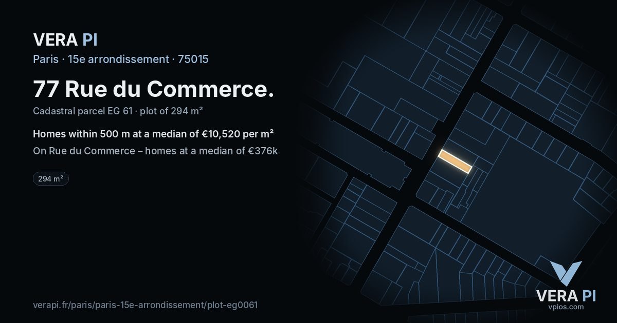 77 Rue du Commerce, 15e arrondissement at night – the plot lit, the parcels around coloured by the prices near them