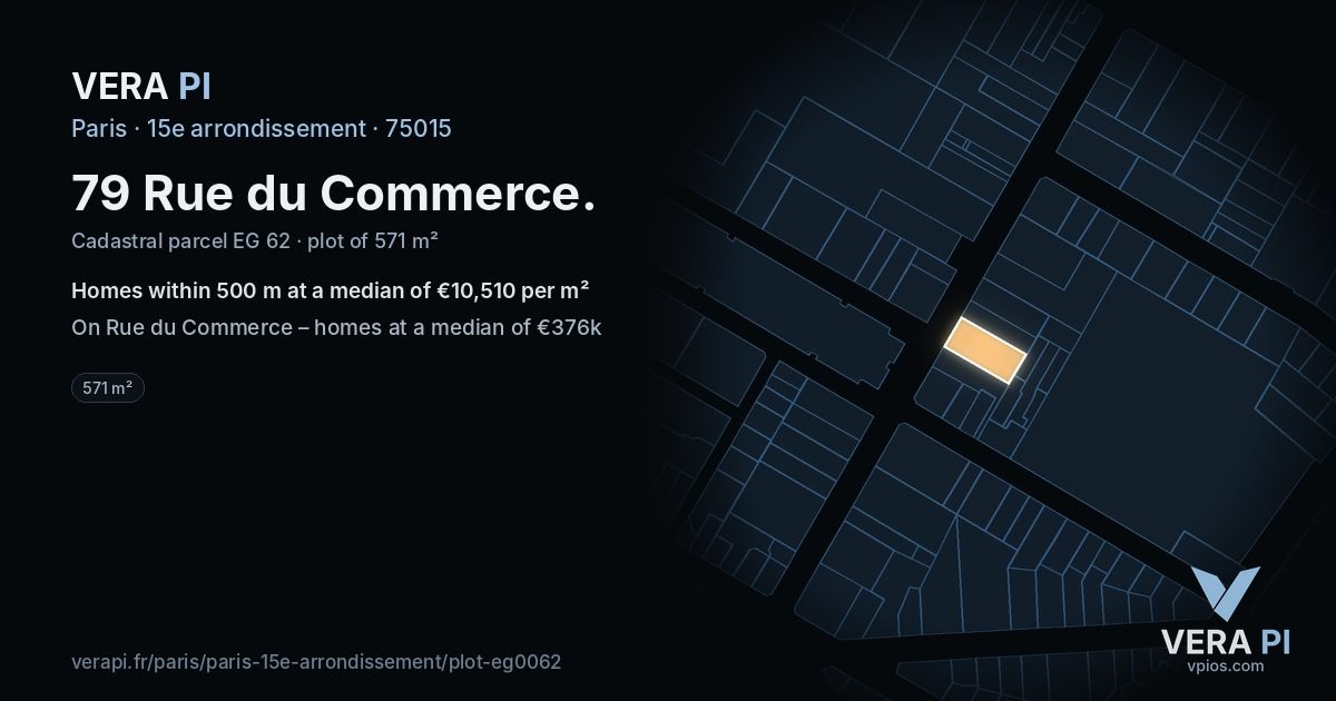 79 Rue du Commerce, 15e arrondissement at night – the plot lit, the parcels around coloured by the prices near them