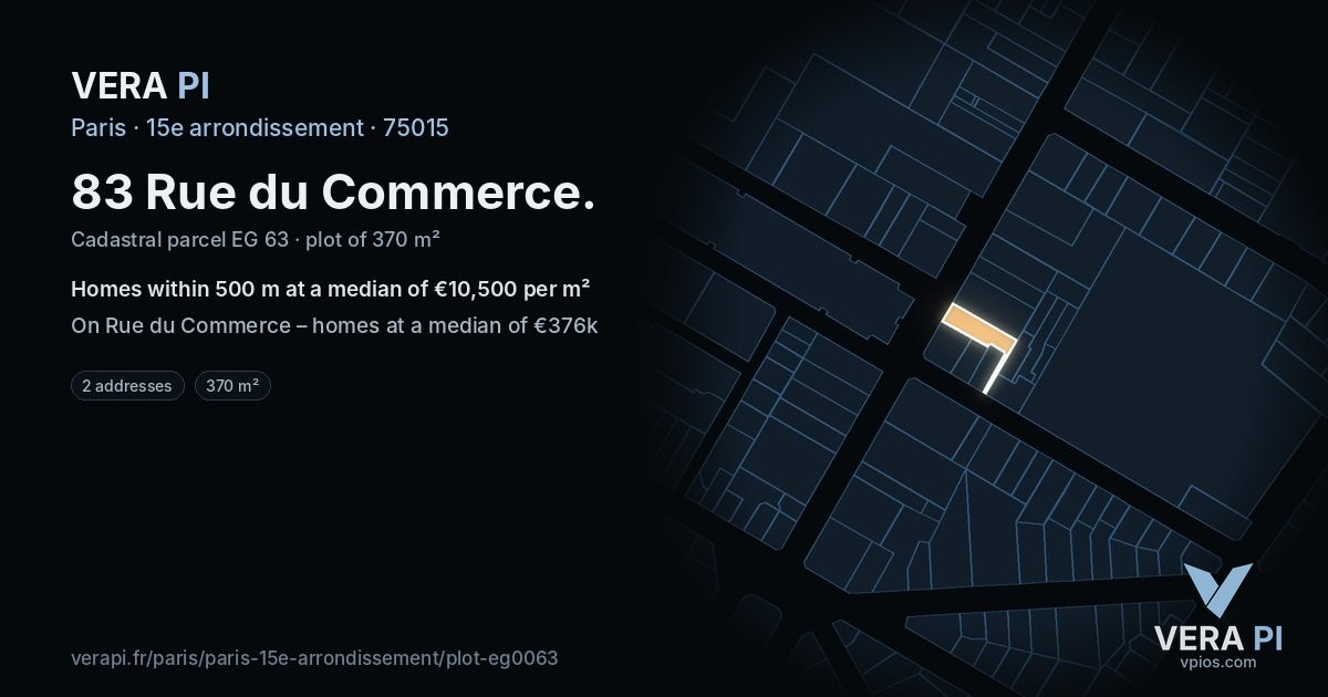 83 Rue du Commerce, 15e arrondissement at night – the plot lit, the parcels around coloured by the prices near them