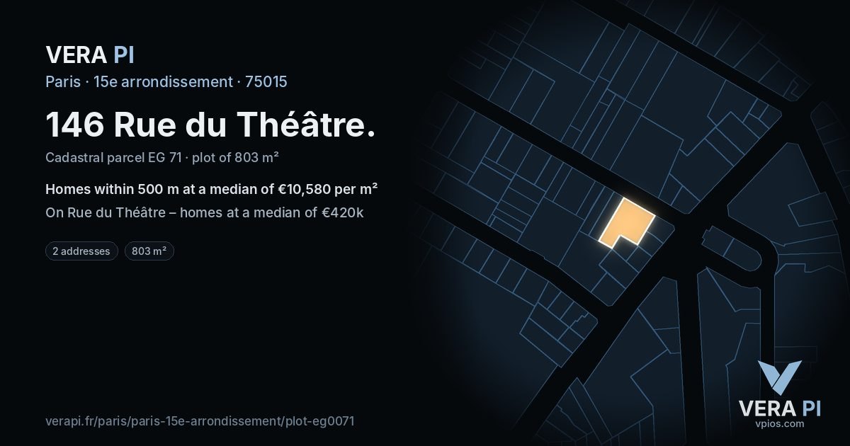 146 Rue du Théâtre, 15e arrondissement at night – the plot lit, the parcels around coloured by the prices near them