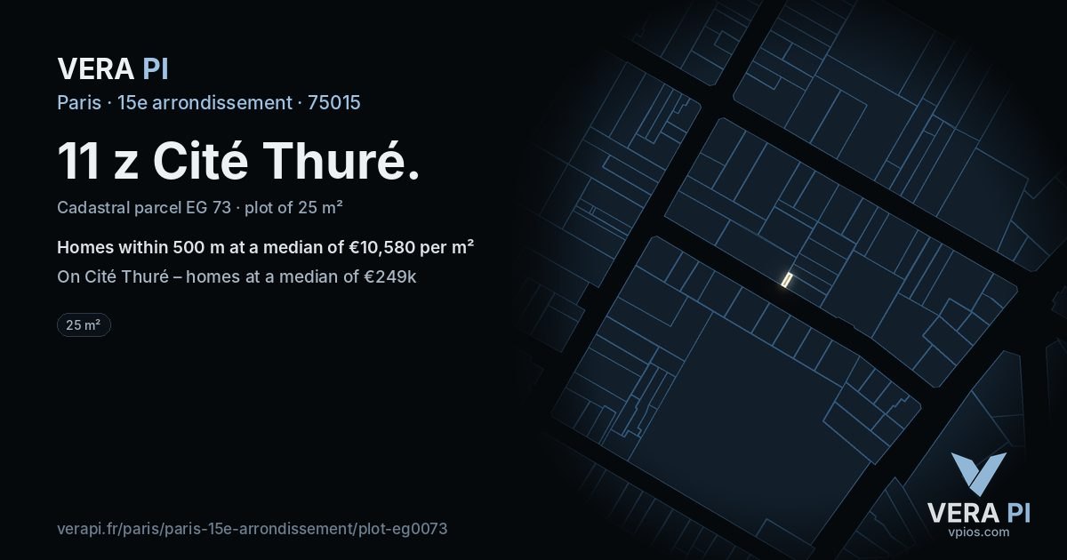 11 z Cité Thuré, 15e arrondissement at night – the plot lit, the parcels around coloured by the prices near them