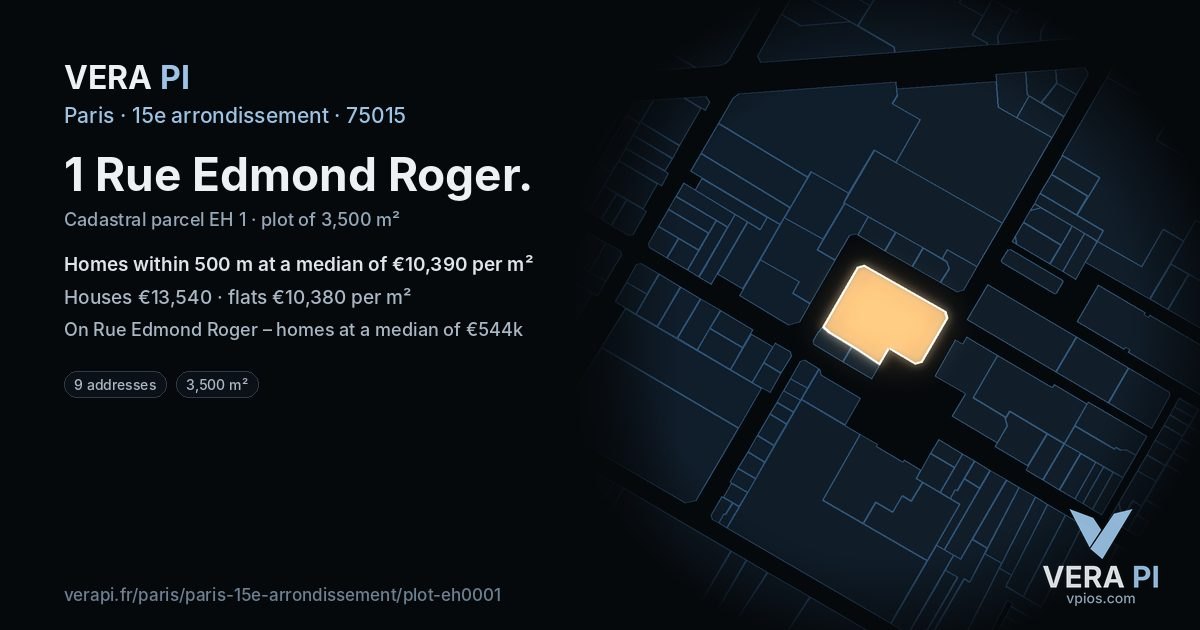 1 Rue Edmond Roger, 15e arrondissement at night – the plot lit, the parcels around coloured by the prices near them