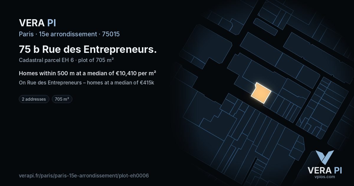 75 b Rue des Entrepreneurs, 15e arrondissement at night – the plot lit, the parcels around coloured by the prices near them