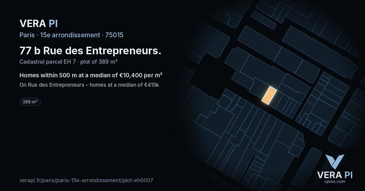 77 b Rue des Entrepreneurs, 15e arrondissement at night – the plot lit, the parcels around coloured by the prices near them