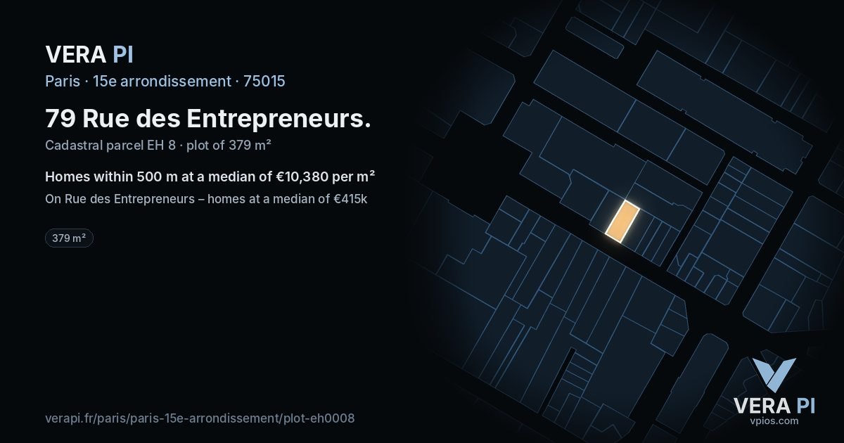 79 Rue des Entrepreneurs, 15e arrondissement at night – the plot lit, the parcels around coloured by the prices near them
