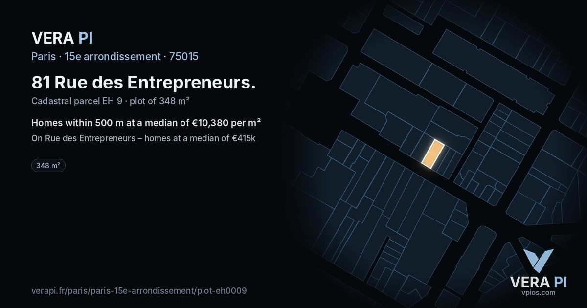 81 Rue des Entrepreneurs, 15e arrondissement at night – the plot lit, the parcels around coloured by the prices near them