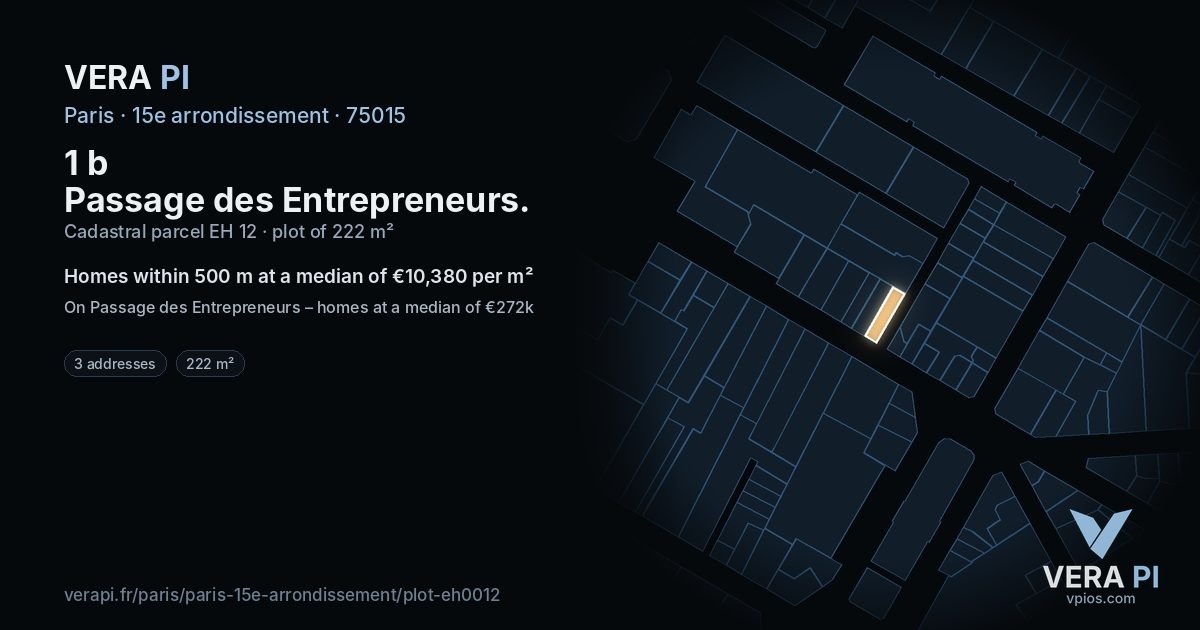1 b Passage des Entrepreneurs, 15e arrondissement at night – the plot lit, the parcels around coloured by the prices near them