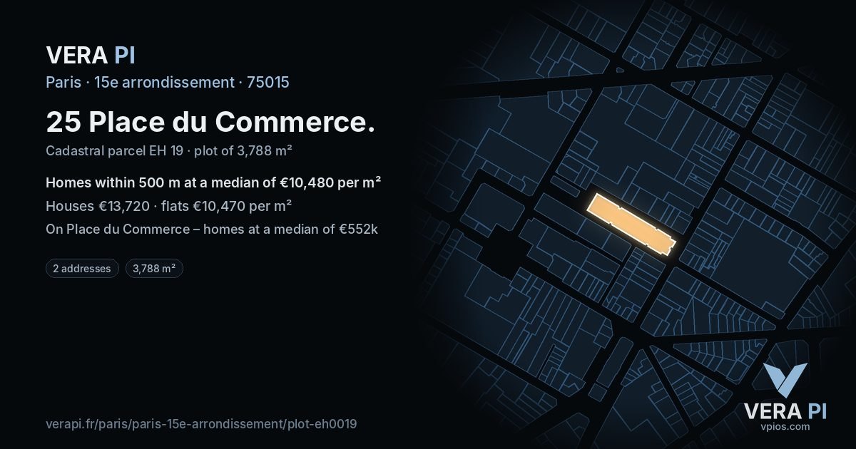 25 Place du Commerce, 15e arrondissement at night – the plot lit, the parcels around coloured by the prices near them