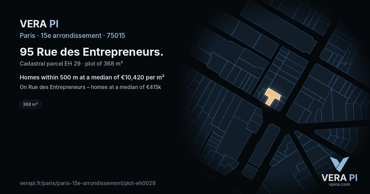 95 Rue des Entrepreneurs, 15e arrondissement at night – the plot lit, the parcels around coloured by the prices near them