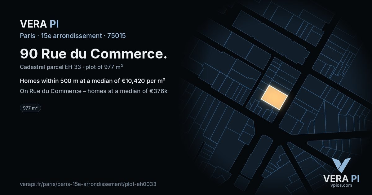 90 Rue du Commerce, 15e arrondissement at night – the plot lit, the parcels around coloured by the prices near them
