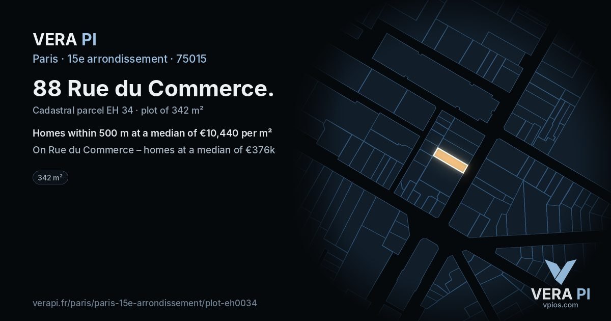 88 Rue du Commerce, 15e arrondissement at night – the plot lit, the parcels around coloured by the prices near them