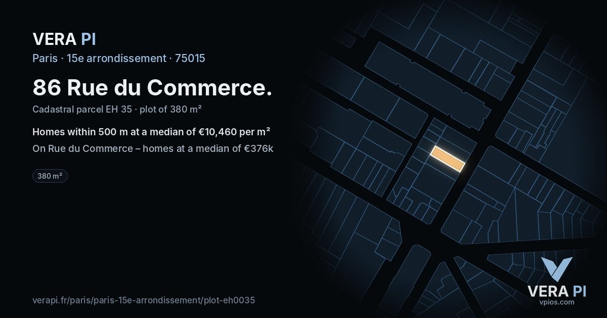 86 Rue du Commerce, 15e arrondissement at night – the plot lit, the parcels around coloured by the prices near them