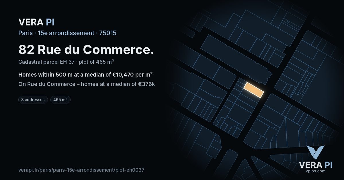 82 Rue du Commerce, 15e arrondissement at night – the plot lit, the parcels around coloured by the prices near them