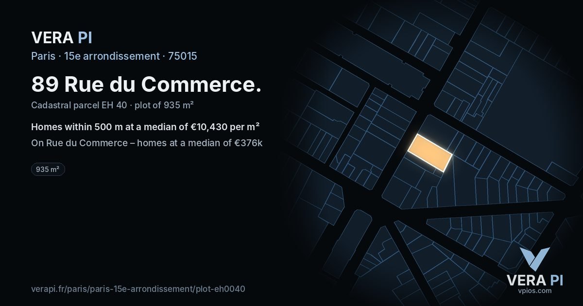 89 Rue du Commerce, 15e arrondissement at night – the plot lit, the parcels around coloured by the prices near them