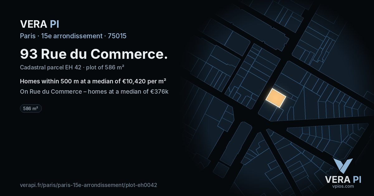 93 Rue du Commerce, 15e arrondissement at night – the plot lit, the parcels around coloured by the prices near them