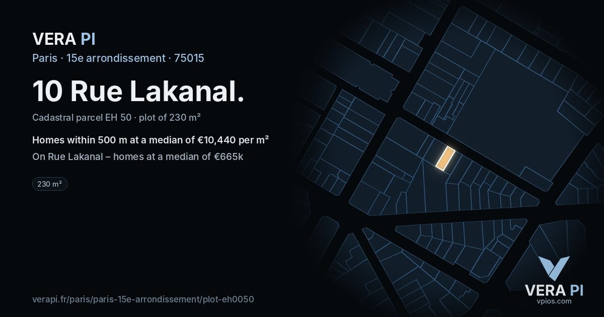 10 Rue Lakanal, 15e arrondissement at night – the plot lit, the parcels around coloured by the prices near them