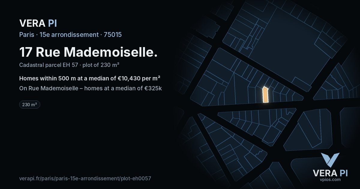 17 Rue Mademoiselle, 15e arrondissement at night – the plot lit, the parcels around coloured by the prices near them