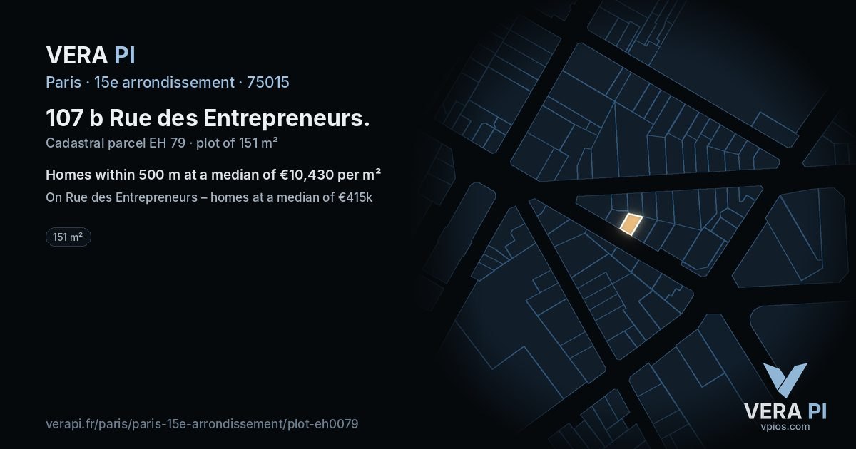 107 b Rue des Entrepreneurs, 15e arrondissement at night – the plot lit, the parcels around coloured by the prices near them
