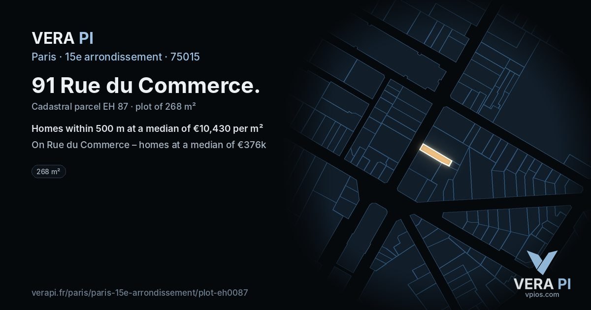 91 Rue du Commerce, 15e arrondissement at night – the plot lit, the parcels around coloured by the prices near them