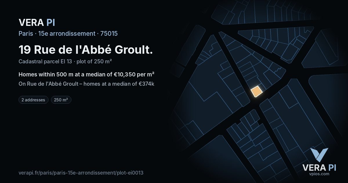 19 Rue de l'Abbé Groult, 15e arrondissement at night – the plot lit, the parcels around coloured by the prices near them
