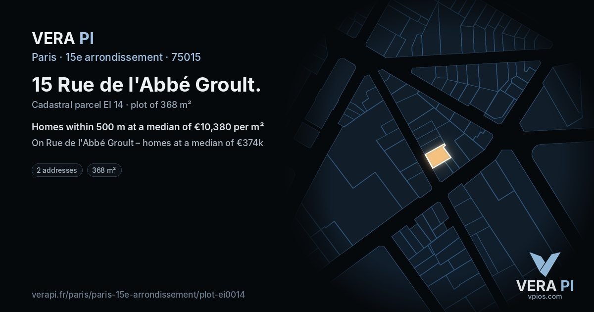 15 Rue de l'Abbé Groult, 15e arrondissement at night – the plot lit, the parcels around coloured by the prices near them