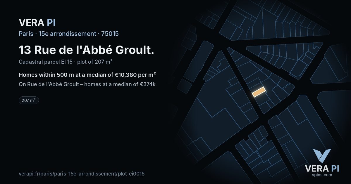 13 Rue de l'Abbé Groult, 15e arrondissement at night – the plot lit, the parcels around coloured by the prices near them