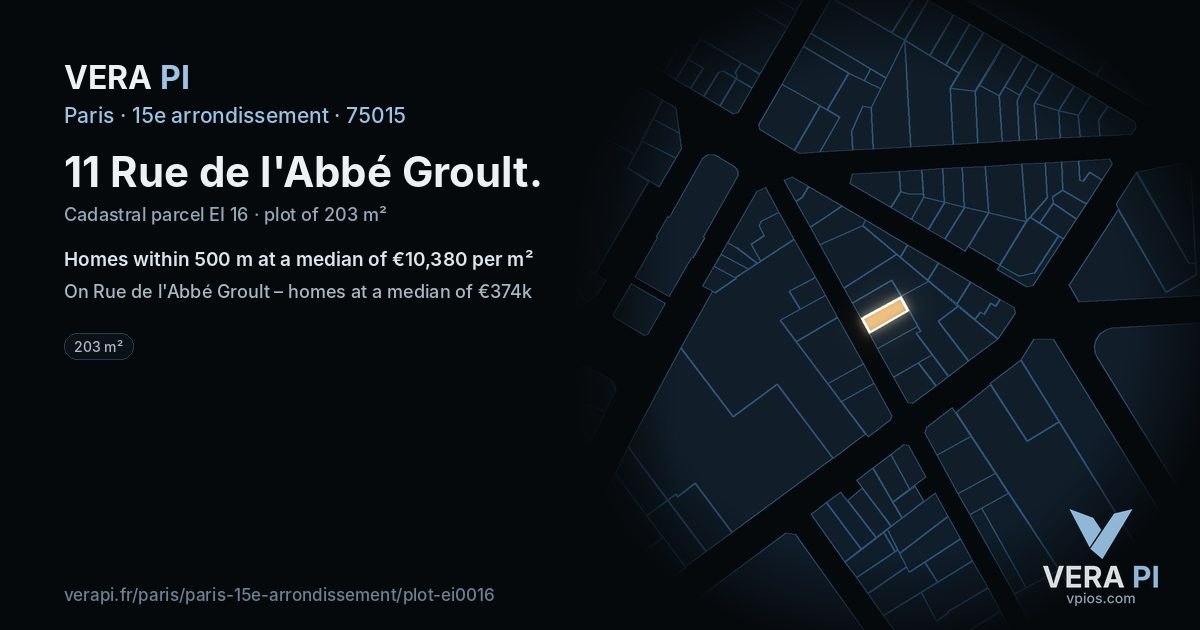 11 Rue de l'Abbé Groult, 15e arrondissement at night – the plot lit, the parcels around coloured by the prices near them