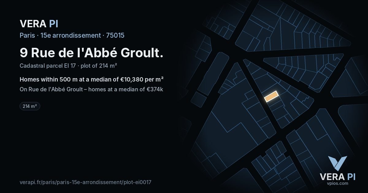 9 Rue de l'Abbé Groult, 15e arrondissement at night – the plot lit, the parcels around coloured by the prices near them