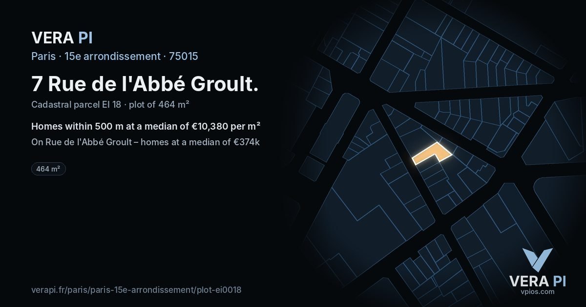 7 Rue de l'Abbé Groult, 15e arrondissement at night – the plot lit, the parcels around coloured by the prices near them